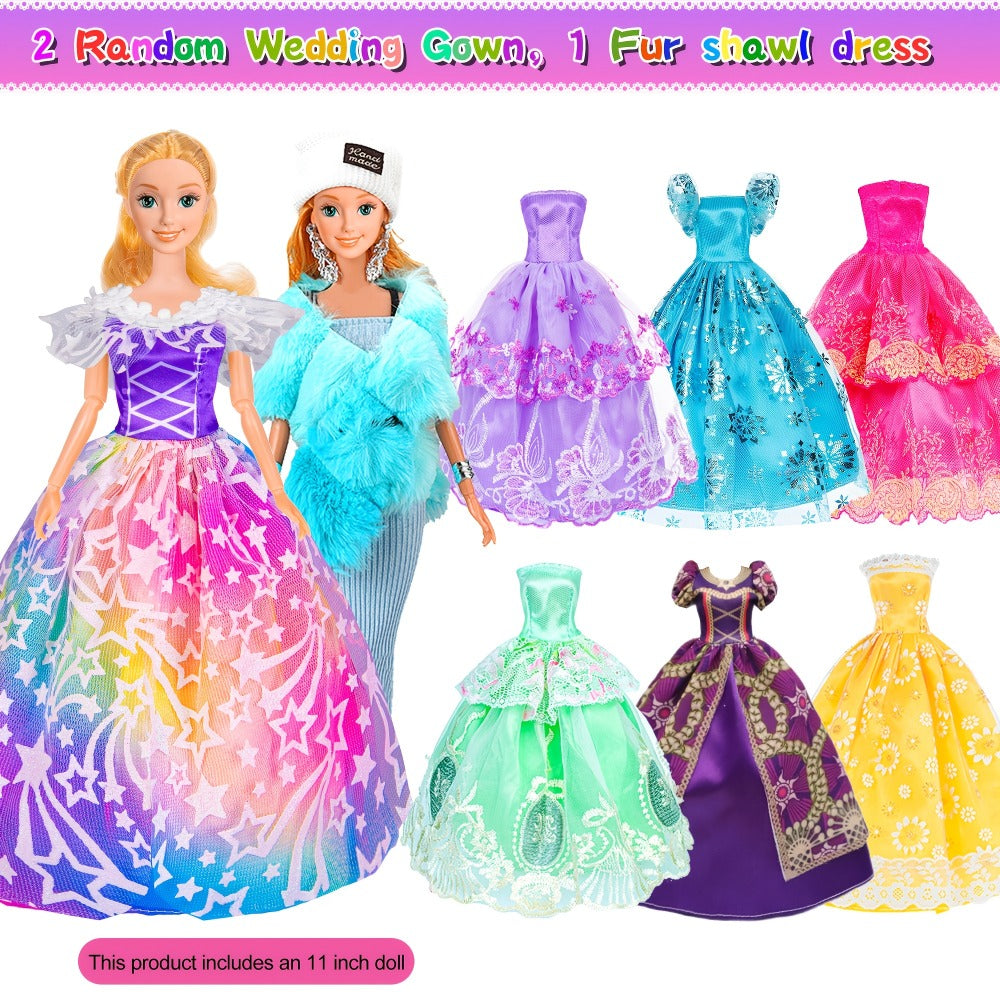 Doll Closet Playset 108 Piece with 11.5 Inch Fashion Doll Purple Wardrobe Wedding Gowns Shoes Handbags Crowns & Accessories —
