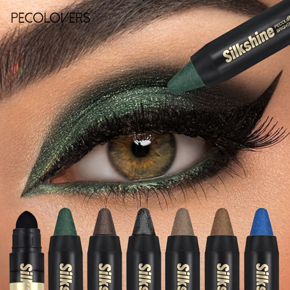 Shimmer Glitter Eyeshadow Stick Set 6 Pcs Dual-Tipped Eye Pencil with Blending Brush Creamy, for Makeup, Travel and Everyday 