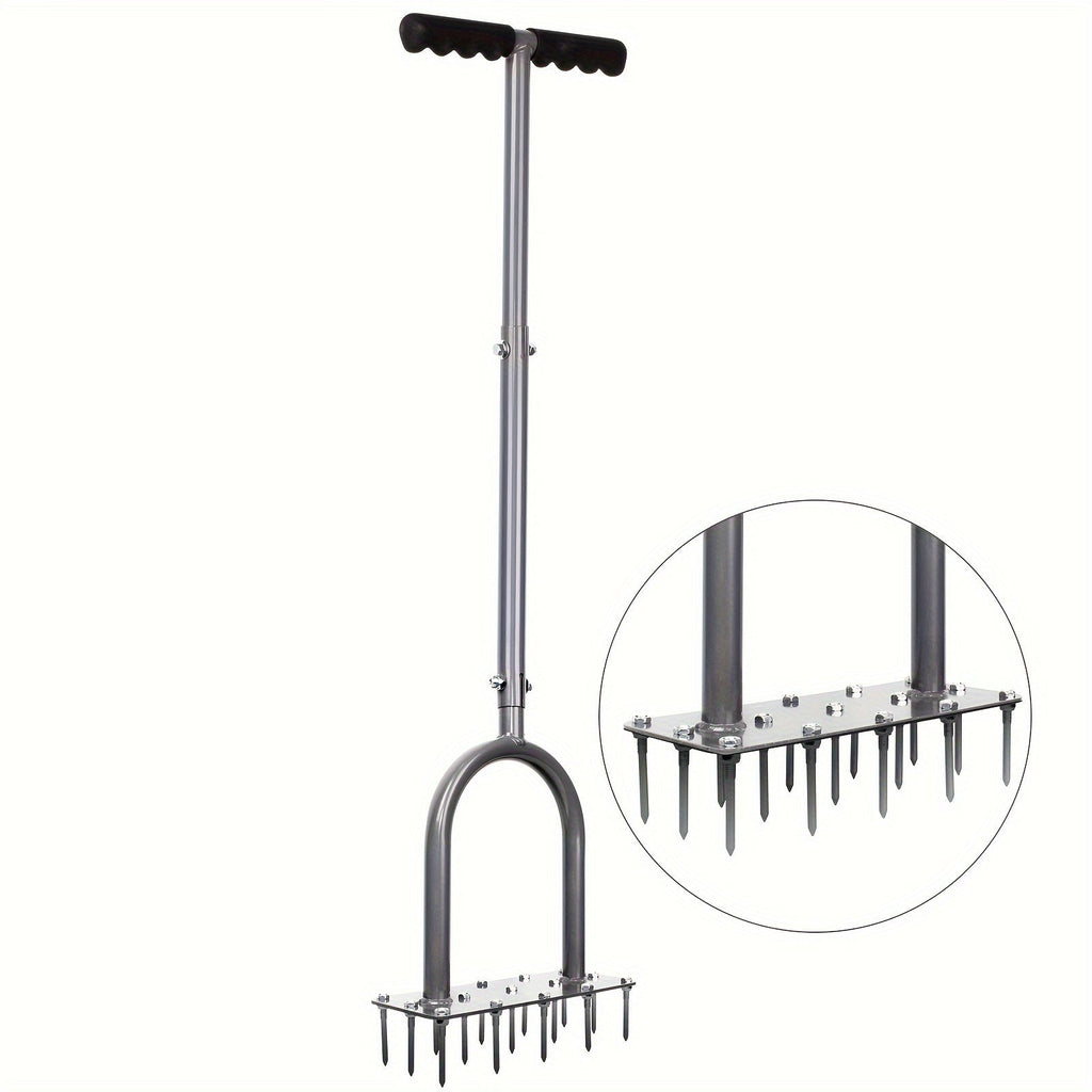 15-Spike Manual Lawn Aerator with T-Handle, 34.6-Inch Shaft and 9.2-Inch Foot Plate in Gray — image 1