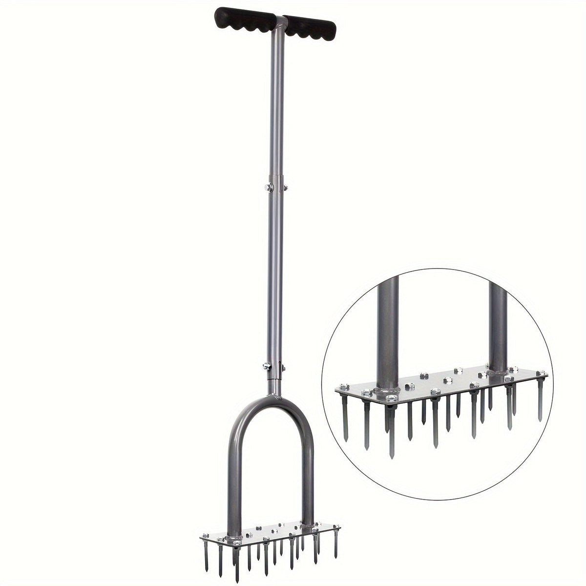 15-Spike Manual Lawn Aerator with T-Handle, 34.6-Inch Shaft and 9.2-Inch Foot Plate in Gray — image 1