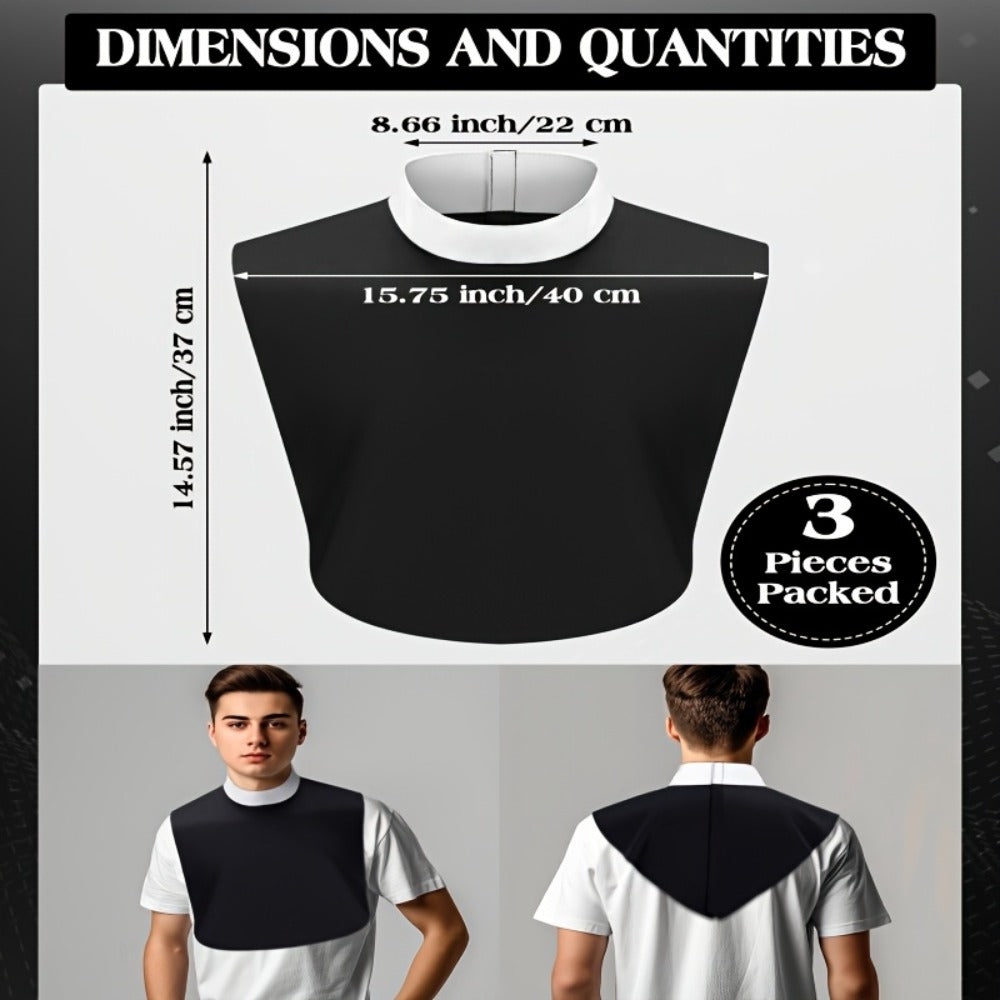 Clergy Collar Costume Bib Set, Three-Pack in Black and White with Hook-and-Loop Neck Fasteners — image 2