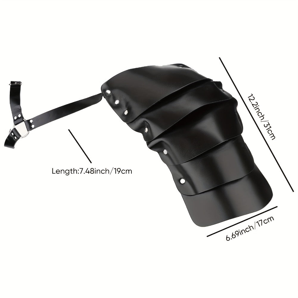 PU Leather Shoulder Armor Warrior Costume Prop with Belt for Men, Single Pauldron Medieval Knight Armor Dress Up Accessory fo
