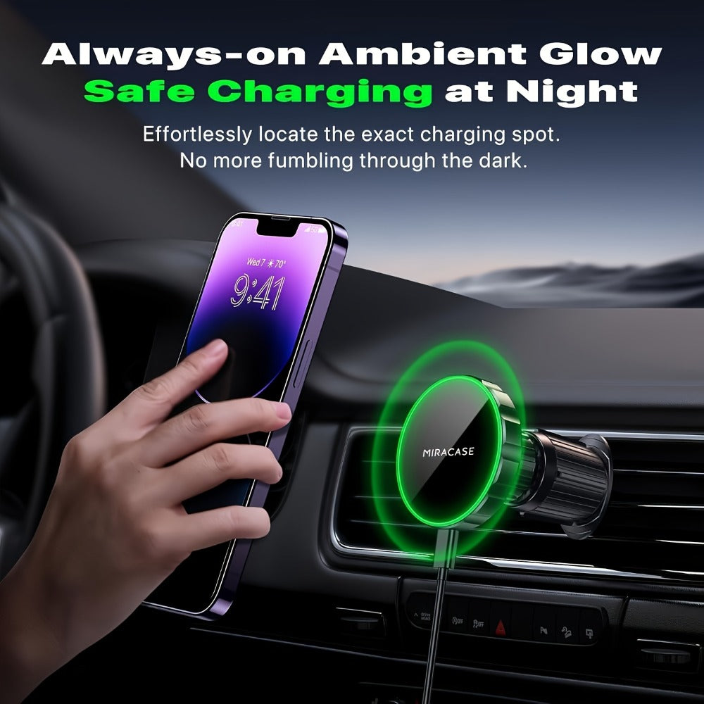 15W Magnetic Wireless Car Charger – Air Vent Mount with N52 Strong Magnet, Fast Charging for iPhone 17 Pro Max / 16 / 15 / 14