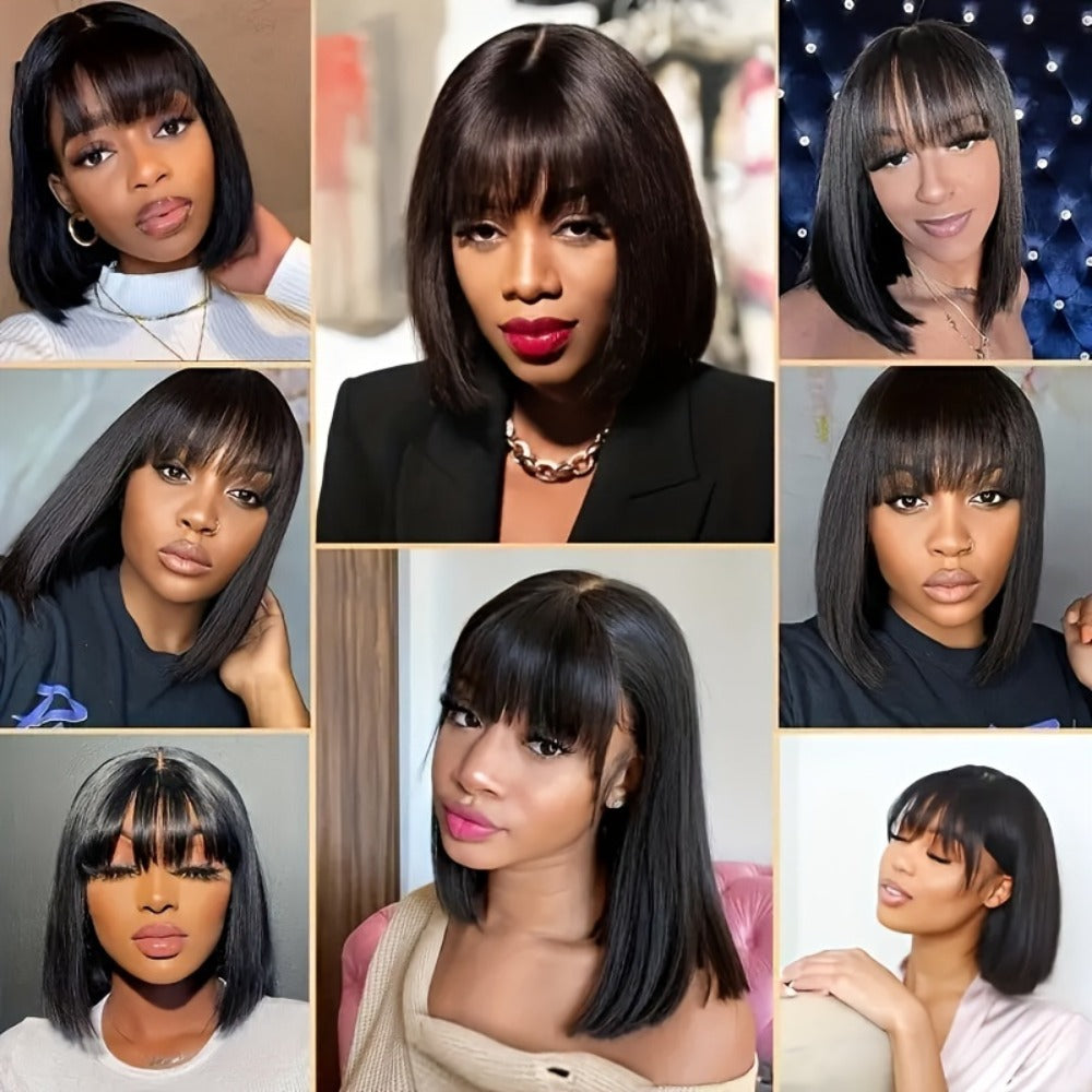 Lace Front Wig Human Hair Bob with Bangs, 4x1 HD Lace, 180% Density and 10-14in Length Choices — image 10