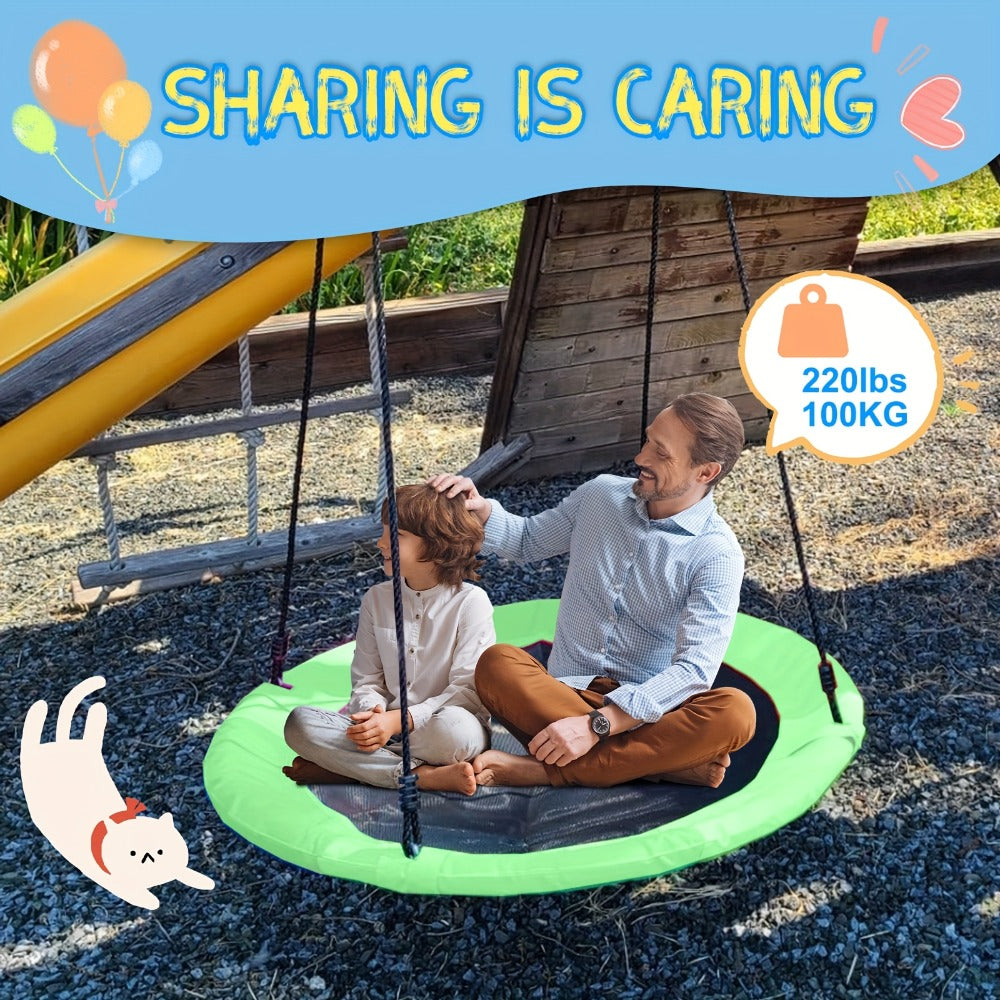 43 Inch Saucer Swing for Kids Outdoor, 360° Spinning Nest Swing with Swivel, Adjustable Ropes & Hanging Straps for Tree or Sw