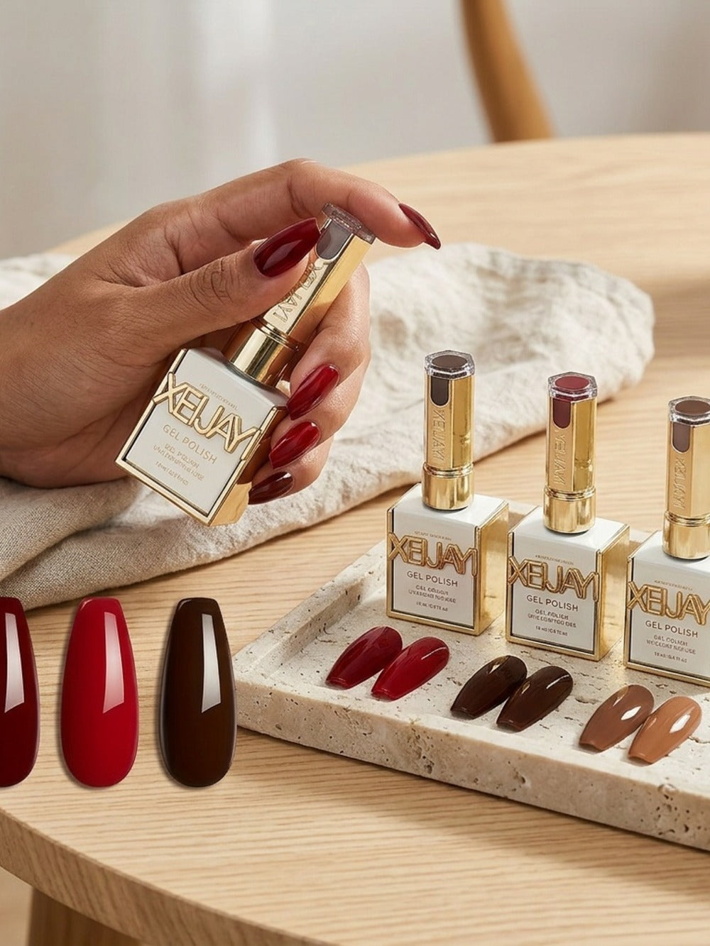 Gel Nail Polish Set with XEIJAYI Label, 6 Red Glitter Gel Colors in Gilded Bottle Set 36 for UV LED Cure — image 6