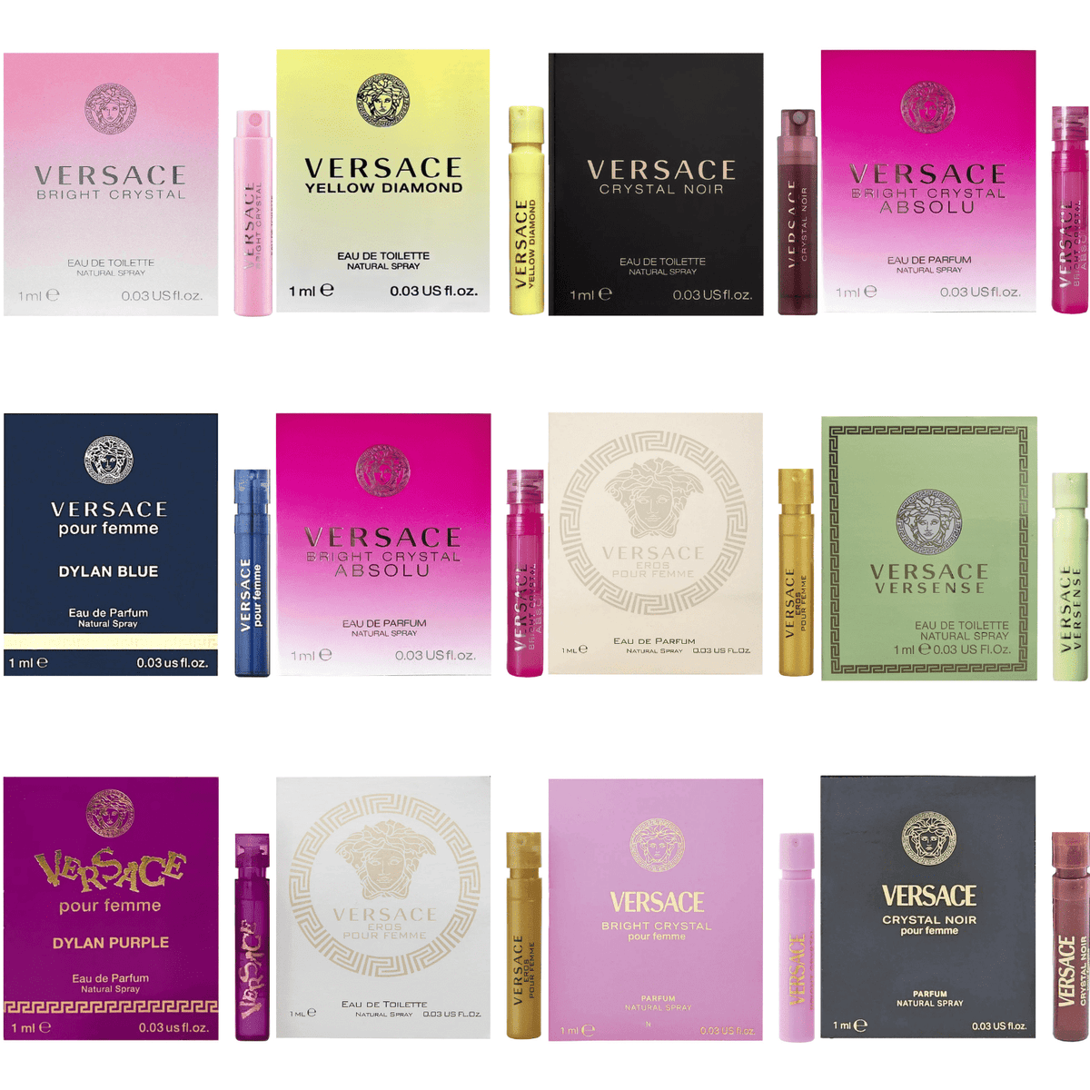 Perfume Sampler Set for Women Versace Collection 12 x 1ml Fragrance Discovery Kit Try Before for Bath Time, Home Spa and Pers