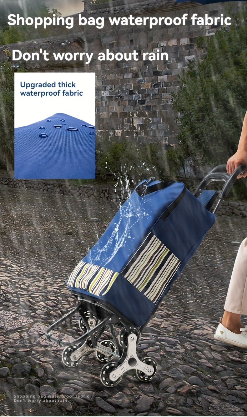 Stair Climbing Shopping Cart with Detachable Hand Truck, Foldable Grocery Trolley with Spacious Polyester Bag for Home Market