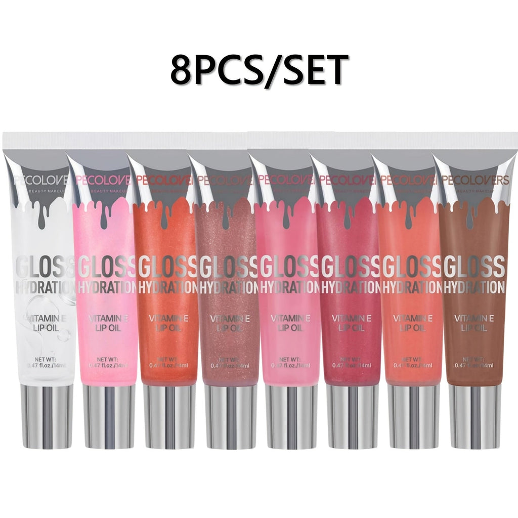 Pearlescent Glitter Lip Gloss Set 8 Pieces with Lip Oil Formula, for Makeup, Travel and Everyday Vanity Use — image 9