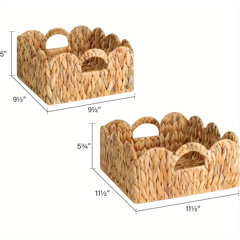 Scalloped Wicker Storage Baskets Set of 2 with Handles in Water Hyacinth or Seagrass Weave — image 4