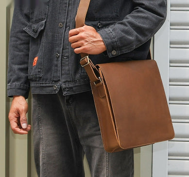 Vintage Cowhide Men's Crossbody Bag, Fashionable Genuine Leather Shoulder Bag