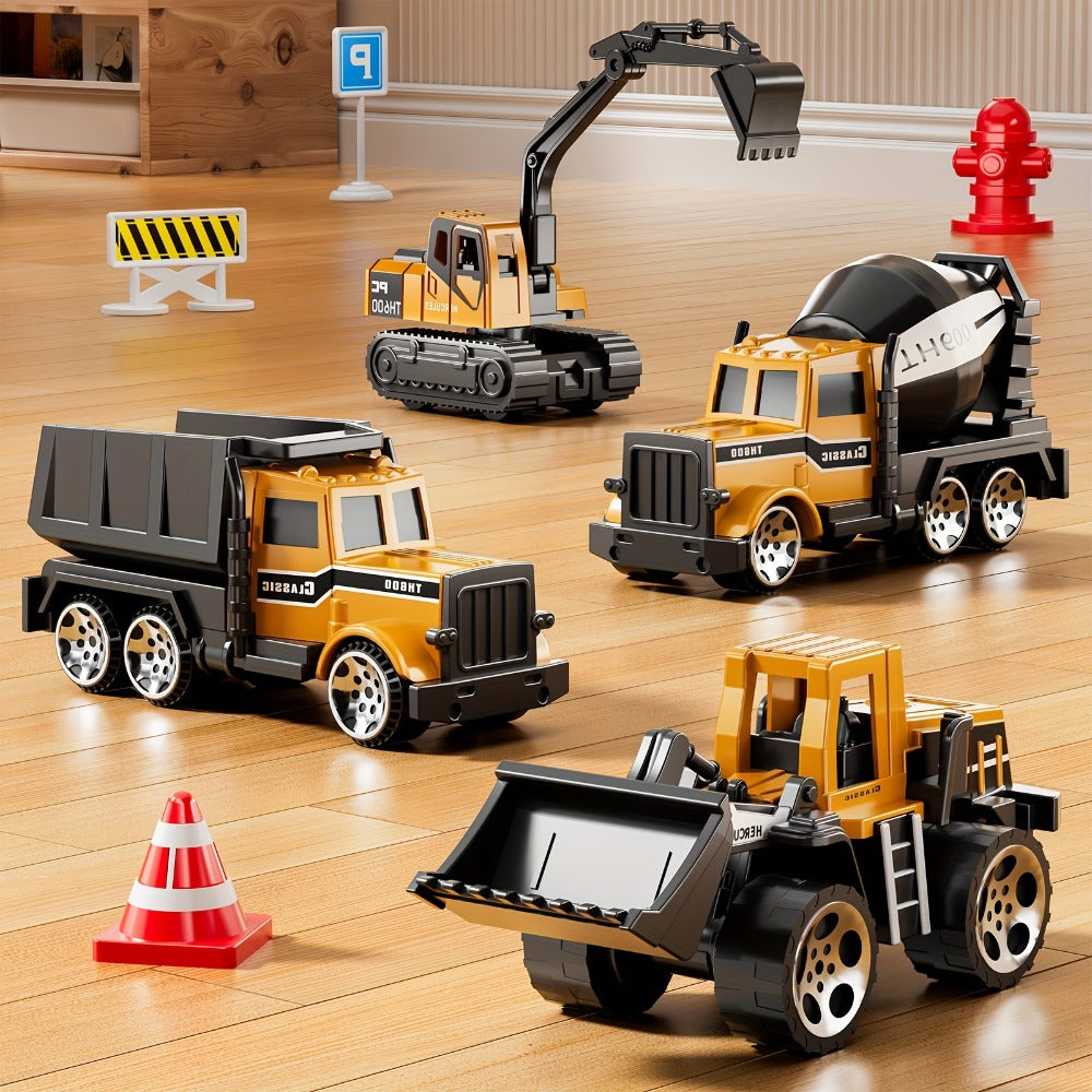 Construction Vehicle Container Truck Toy Set with Crane & Foldable Double Race Track, 4 Alloy Trucks — image 7