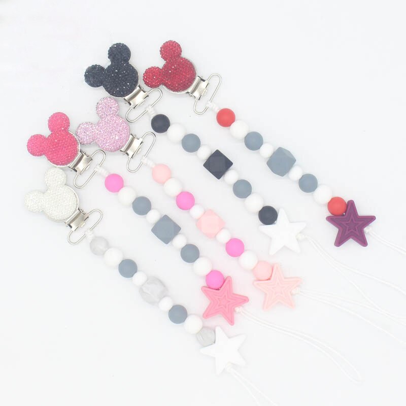 Silicone Round Beads and Star Beads Pacifier Clip Chain Strap Cute Dummy Nipple Leash Strap for Infant Toddler Baby Feeding