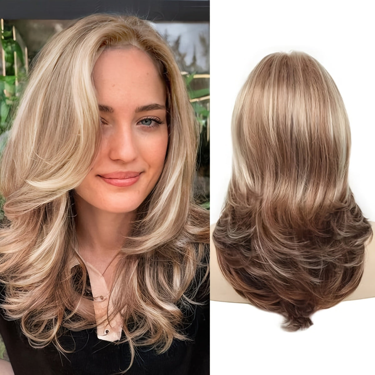 Synthetic Wig 18-Inch Layered Silvery Waves with Highlights in Two Colors and Rose Net Cap — image 19