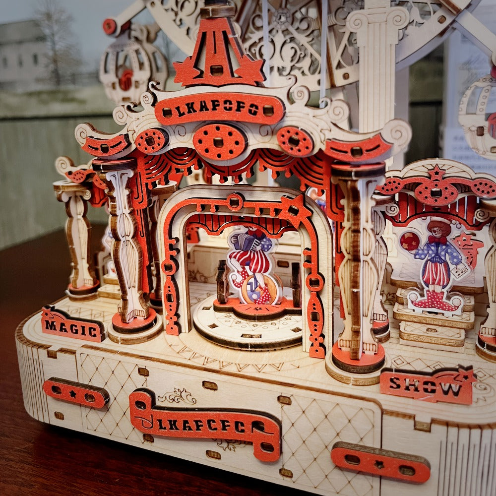 DIY Wooden Ferris Wheel Music Box Kit, 3D Mechanical Spinning Puzzle Model with the Listed Color, Size or Set Options for Eve