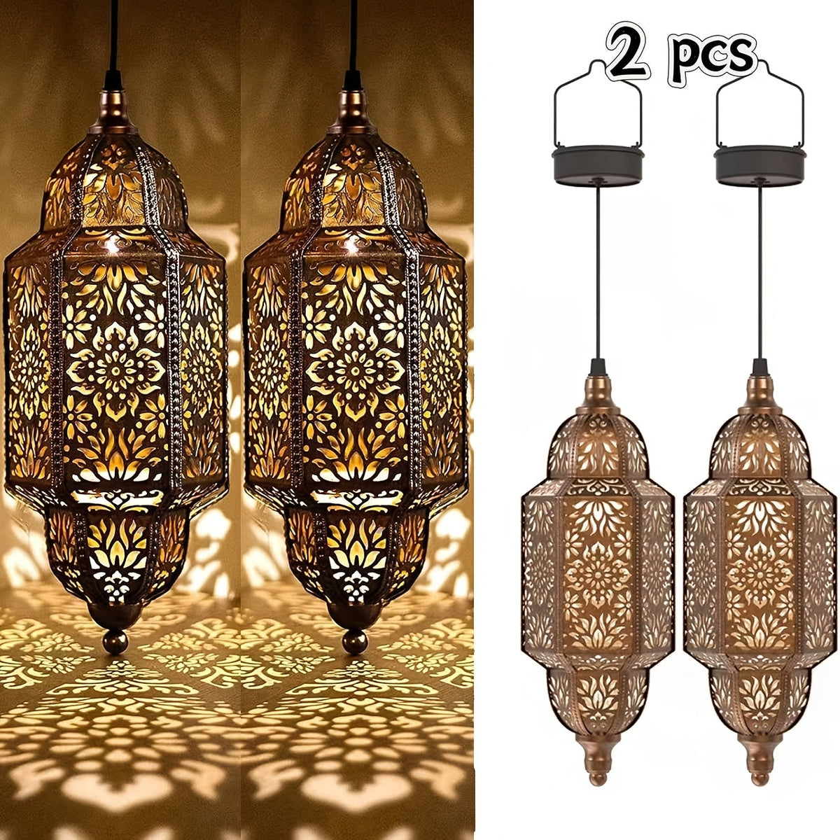 Solar Lanterns Outdoor 2 Pack Moroccan Cut-Out Design Garden Pathway Patio Lantern Lights Gold Purple White Copper — image 14