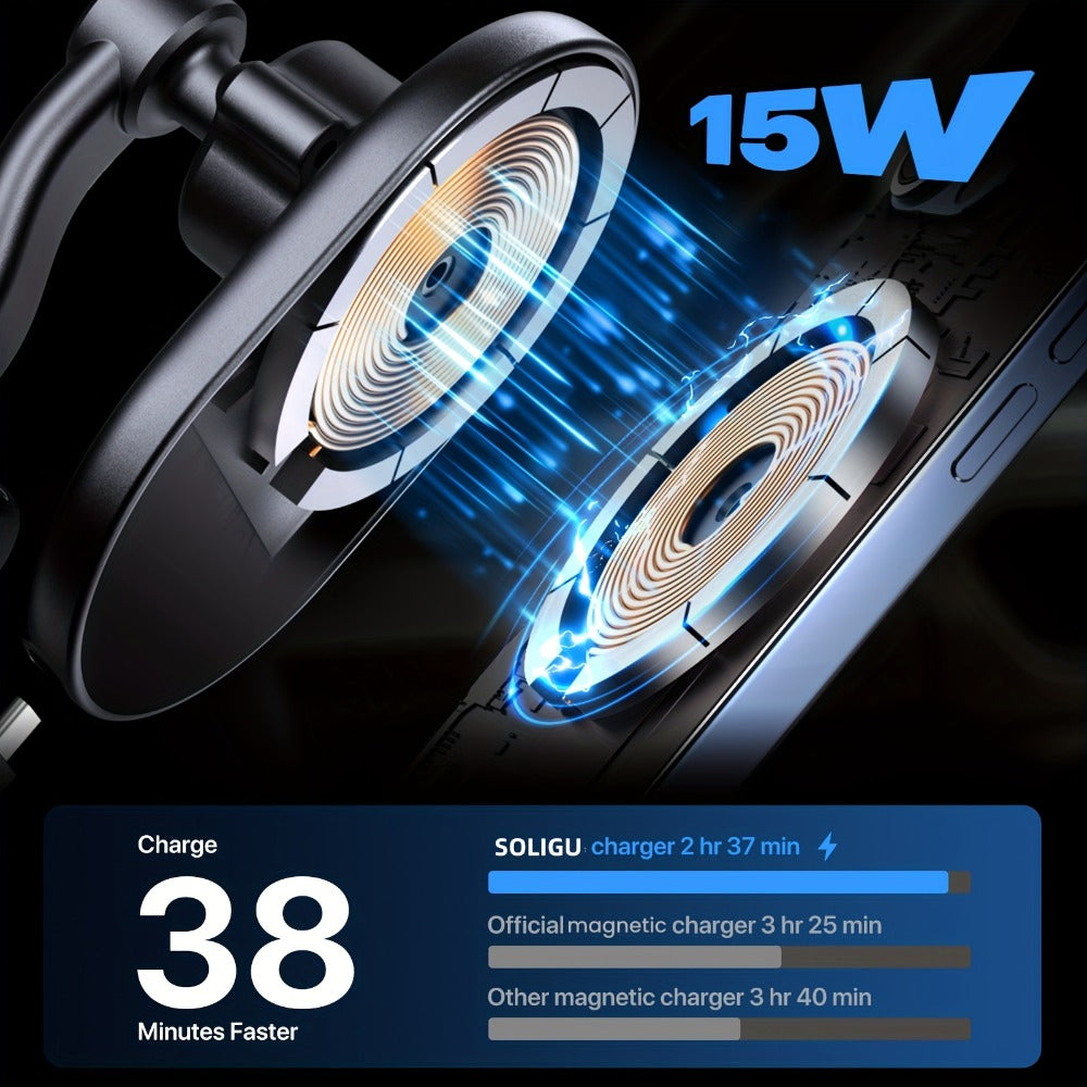 Magnetic Wireless Car Charger Phone Mount 15W Fast Charging – 360° Rotation Air Vent Car Phone Holder Compatible with iPhone 