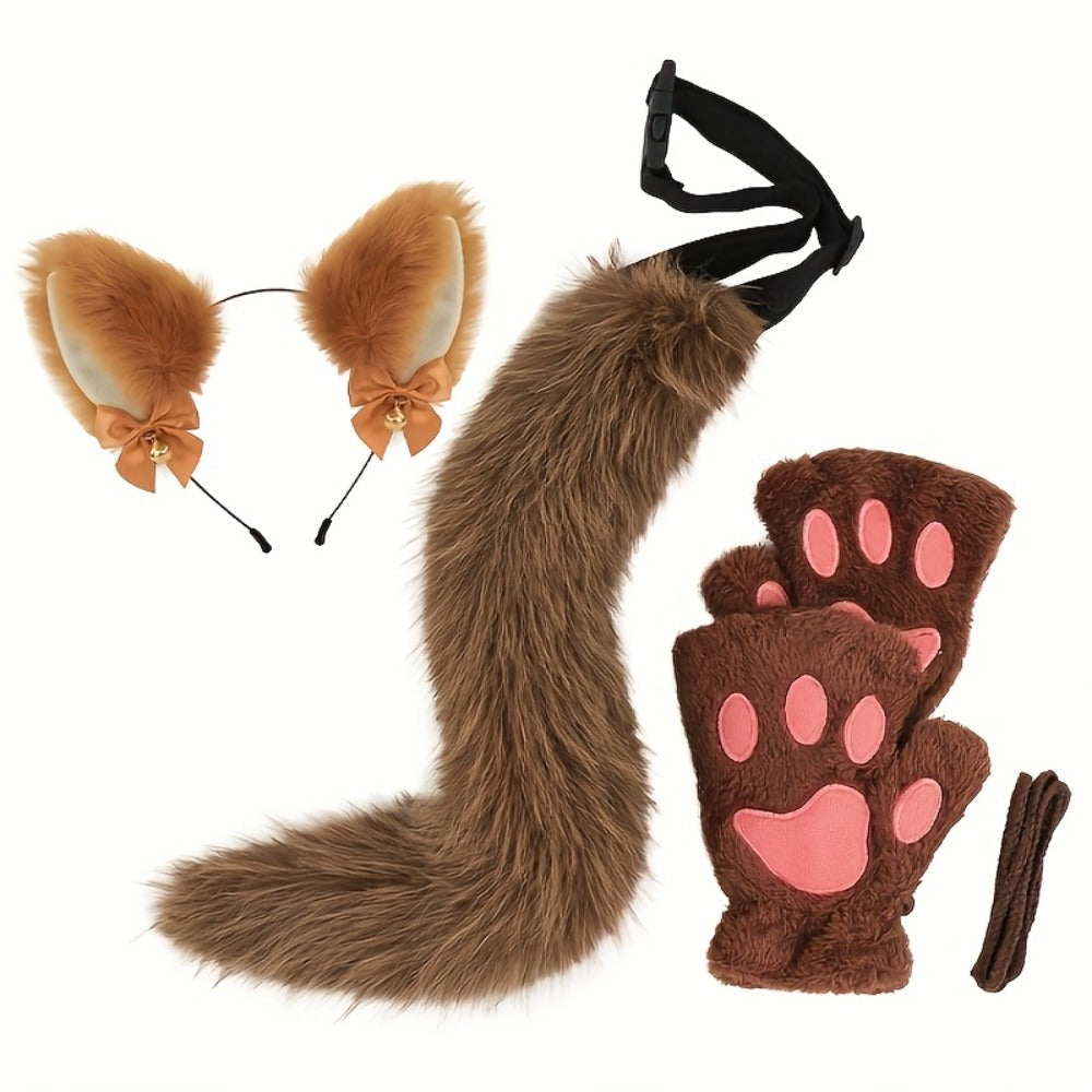 Cat Costume Set 3 Piece, Bell Ear Headband, Plush Paw Gloves & Adjustable Tail for Halloween, Cosplay — image 9