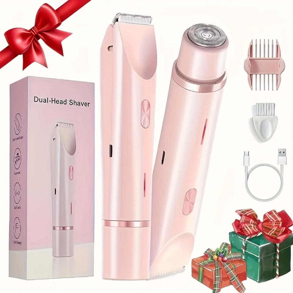 Bikini Trimmer Electric 2-in-1 Rechargeable Dual-Head Face Shaver for Women – Stainless Steel Blade USB Cordless Hair Remover
