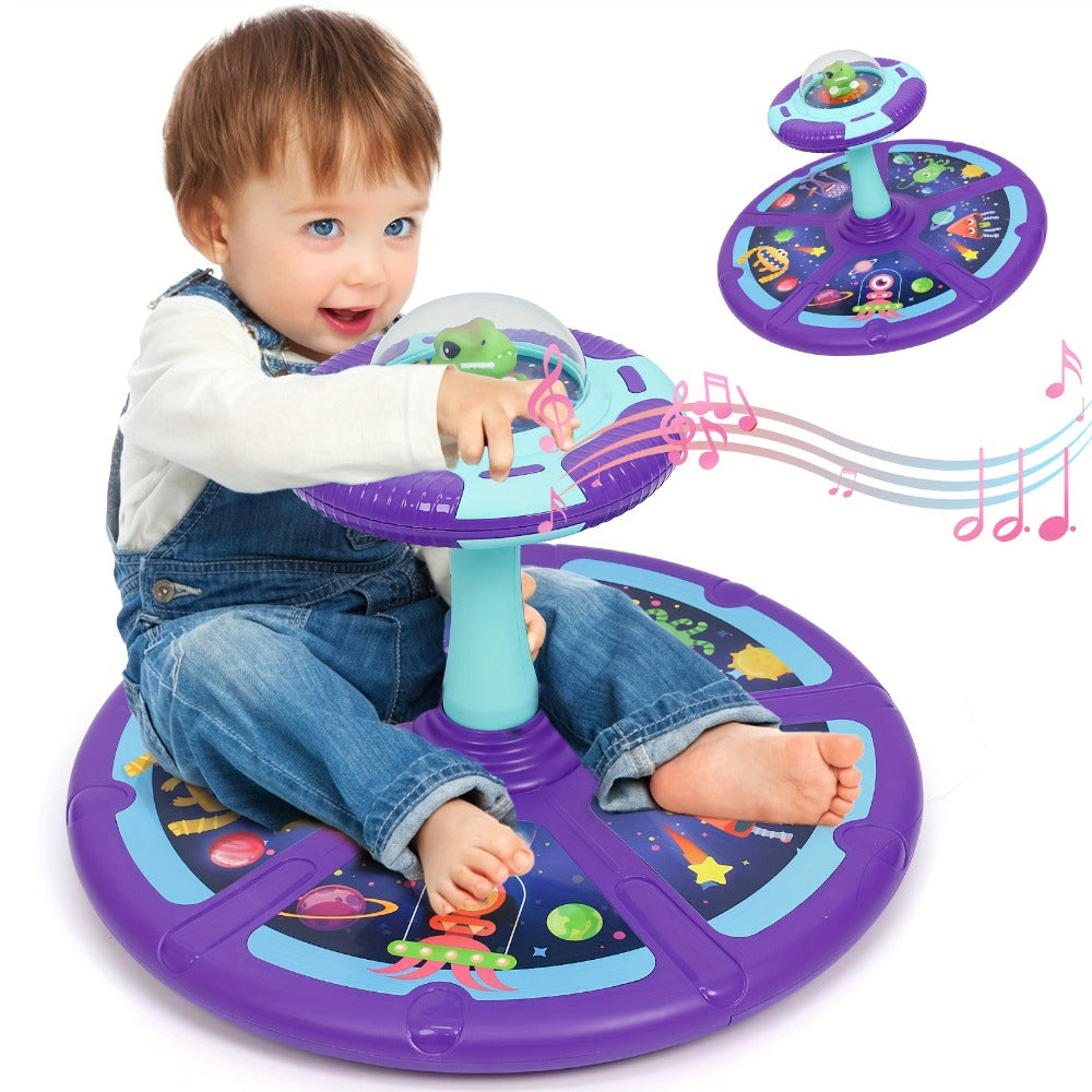 Dinosaur Sit and Spin Toy for Toddlers with Music & LED Flash Lights, 360° Spinning Seat Interactive Sensory Toy for Kids 18 