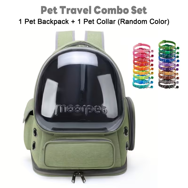 Dome-Window Pet Carrier Backpack and Collar Set with Mesh Panels in Five Source-Labeled Color Options — image 4