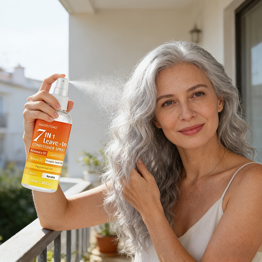 7-in-1 Leave-In Hair Essence Spray for Women - Anti Frizz Shine Boost Heat Protection Deep for Bath Time, Home Spa and Person