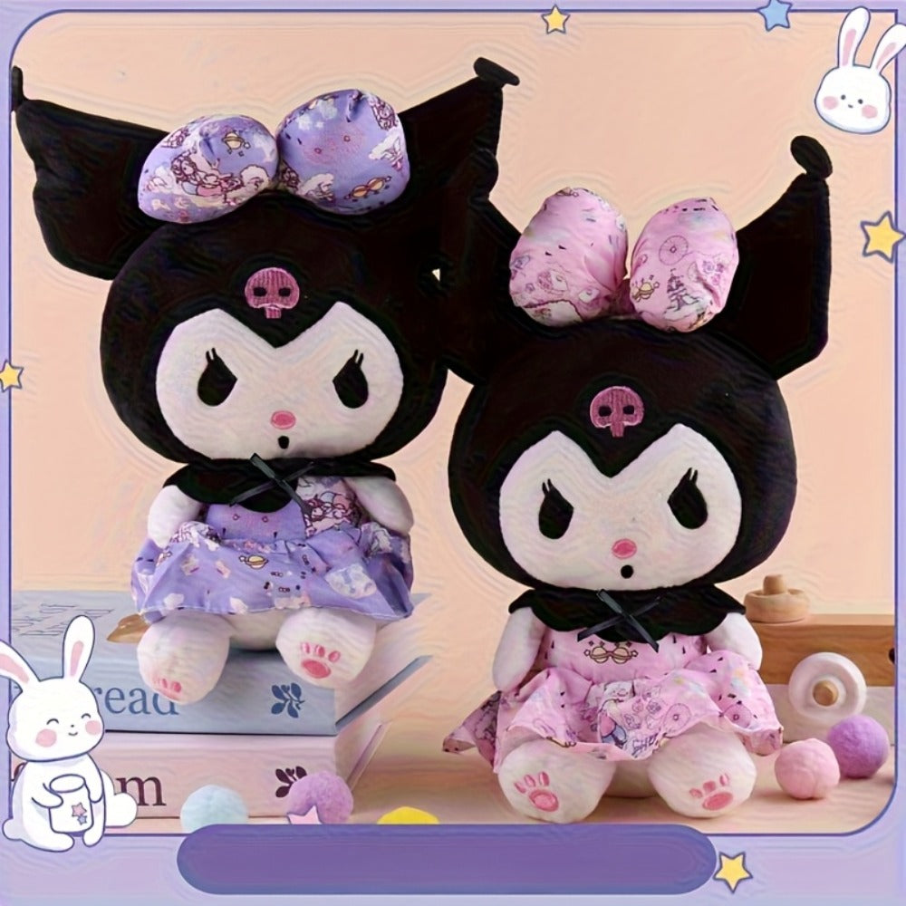 Stuffed Animal Gothic Character Doll with Skull Embroidery, Floral Bow, Princess Dress and Two Colors — image 4