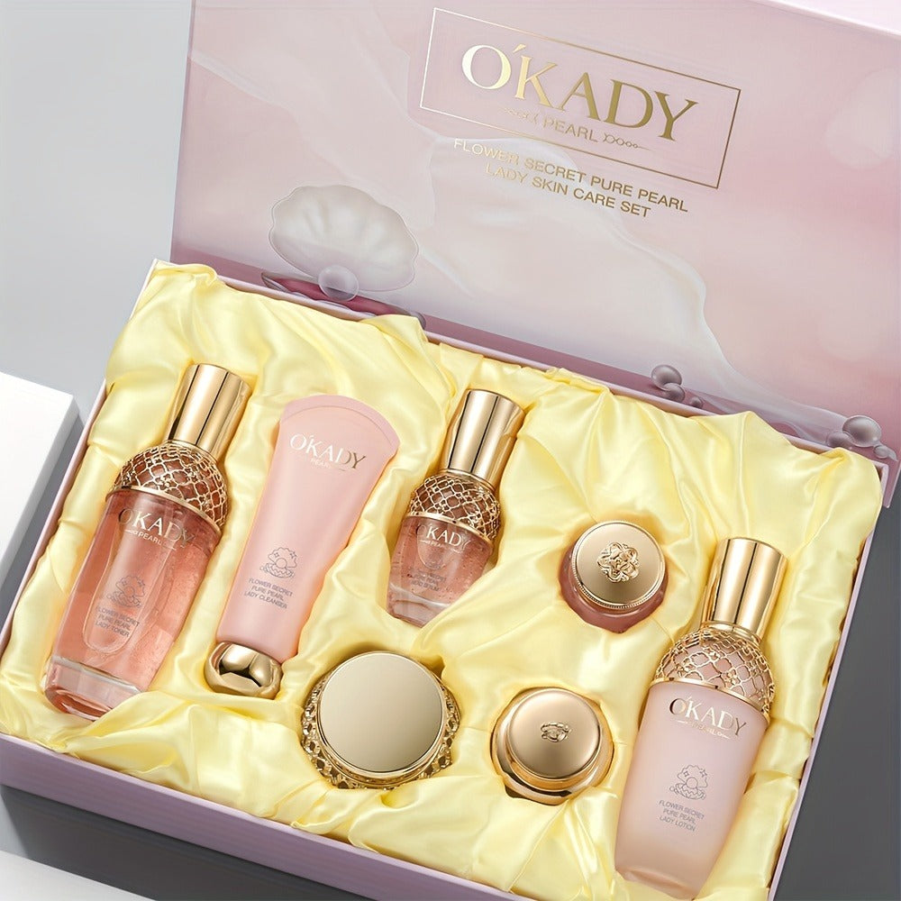7-Piece Pearl-Themed Skincare Gift Set with Coordinated Facial-Care Bottles and Jars in a Fitted Box — image 3