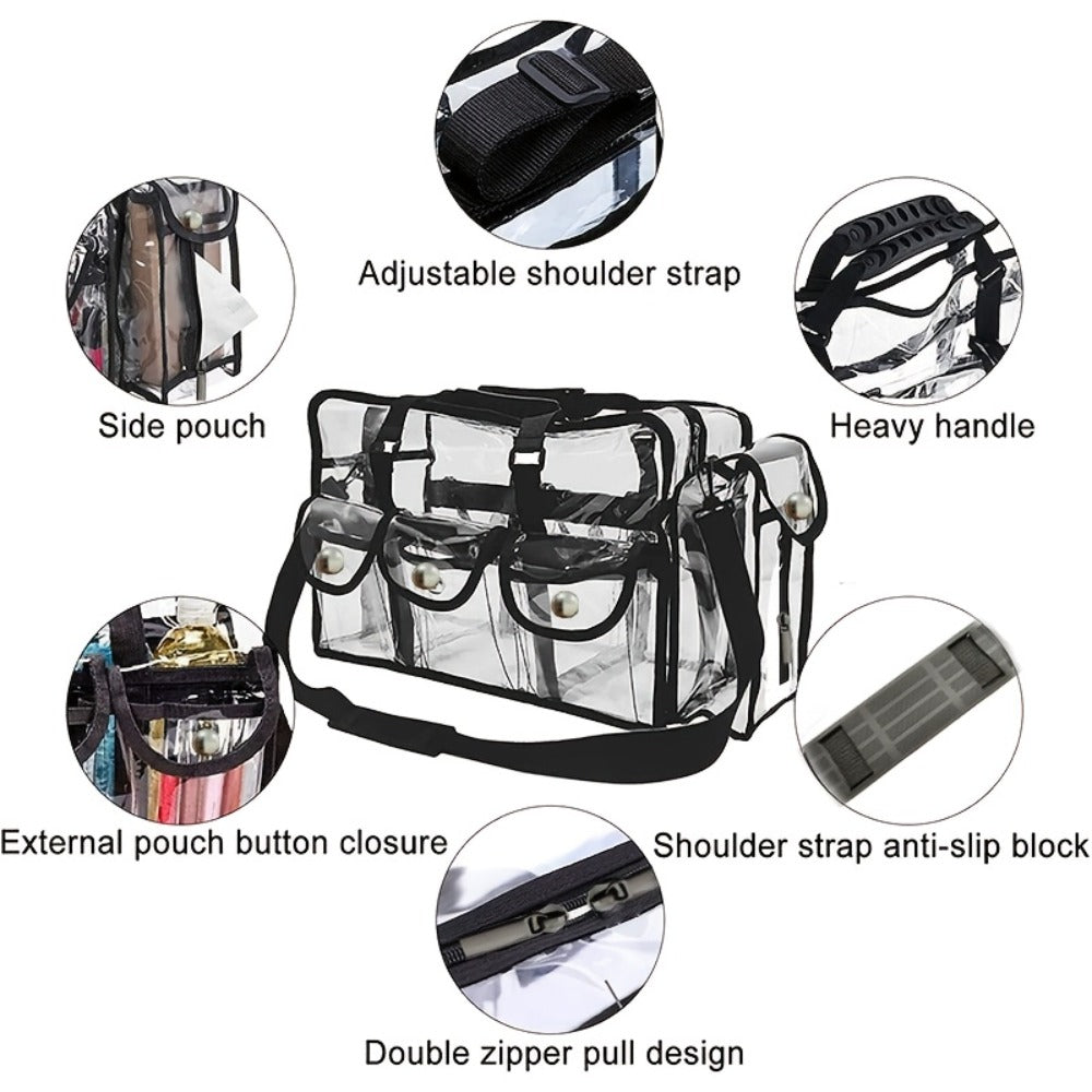 Stadium Approved Clear PVC Tote Bag Extra Large Transparent Shoulder Bag 3 External Pockets Adjustable Straps Waterproof for 
