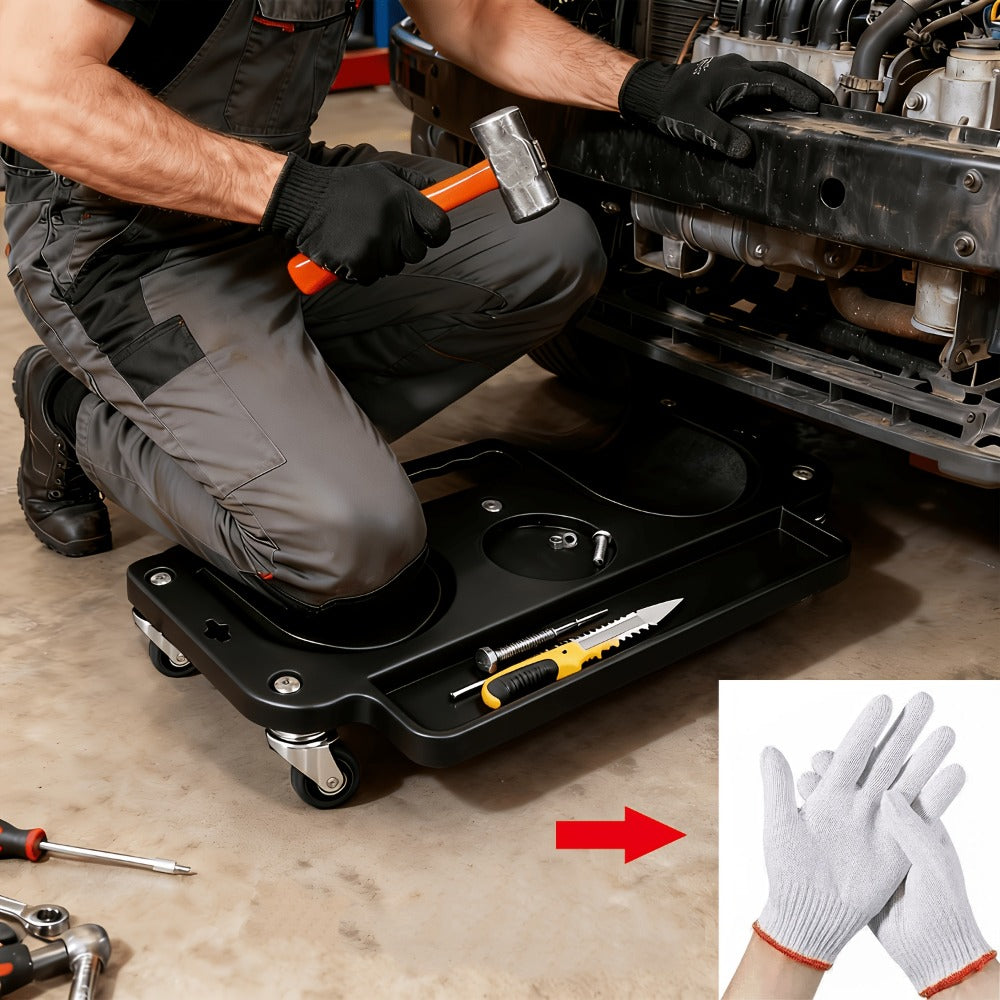 Rolling Knee Creeper Pad with Built-In Tool Tray – ABS High-Impact Frame, Cushioned Kneeling Pad for Car Repairs, Carpentry &