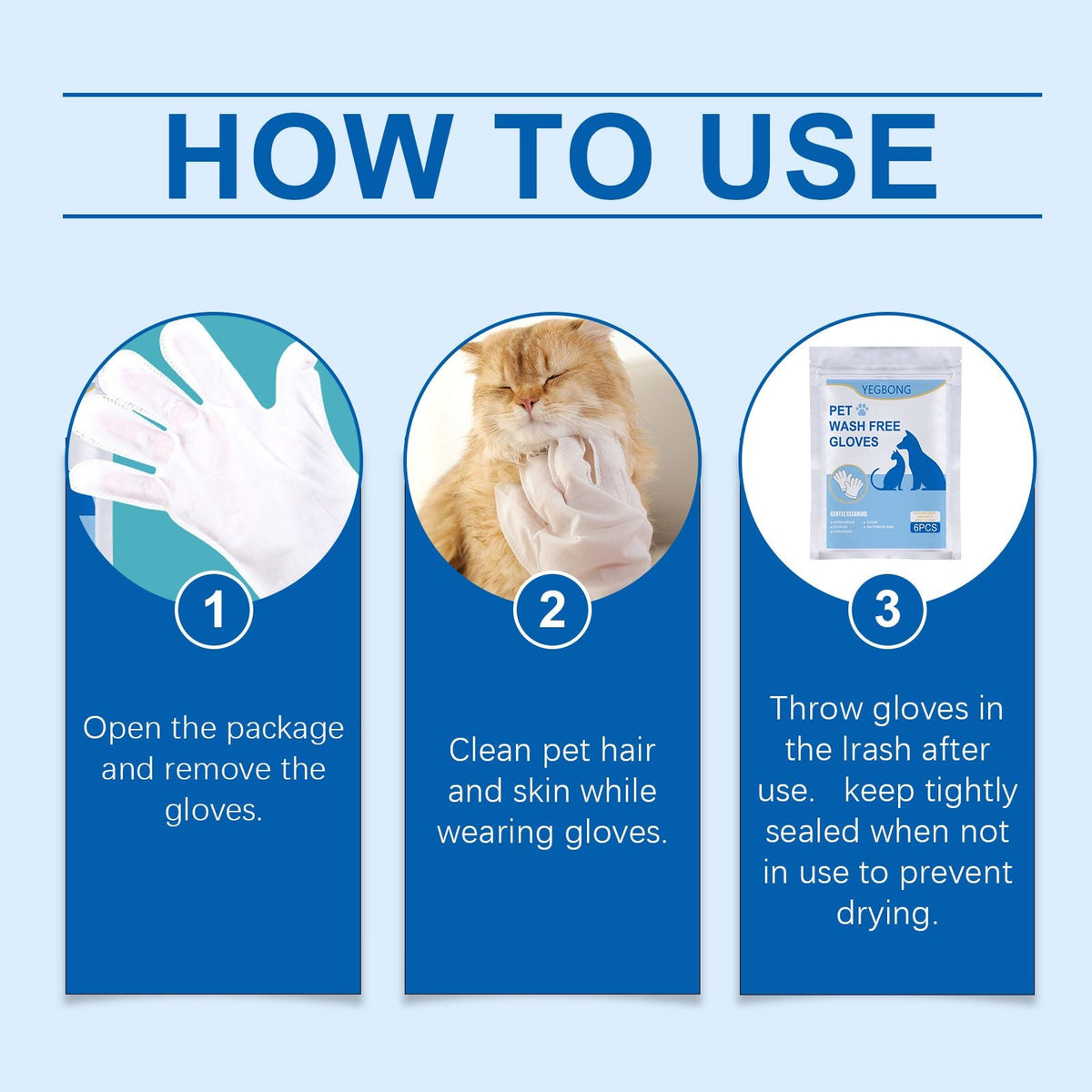 Pet Herbal Gloves, Cleaning Wipes No-Bath No-Wash Non-Woven Gloves For Feline Handling