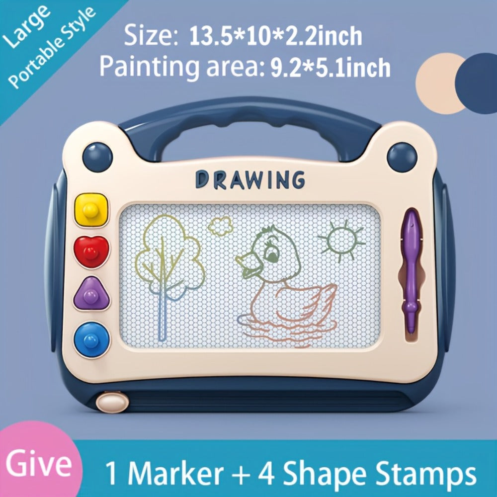 Portable Kids Magnetic Drawing Board with Four Shape Stamps, Tethered Stylus, Carry Handle and Slide Eraser — image 10