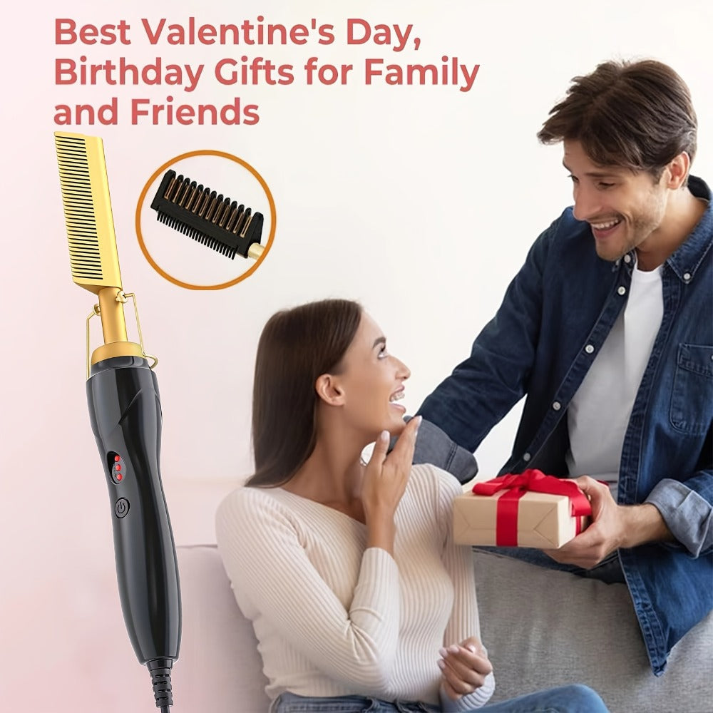 Electric Hot Comb Hair Straightener with Gold Titanium-Alloy Teeth, Detachable Guard and Adjustable Heat Controls — image 10
