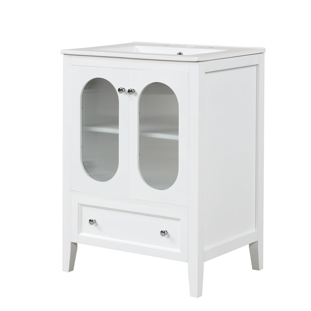 24" Bathroom Vanity with Sink, Bathroom Vanity Cabinet with One Drawer and Doors, Adjustable Shelf, Solid Wood and MDF, White