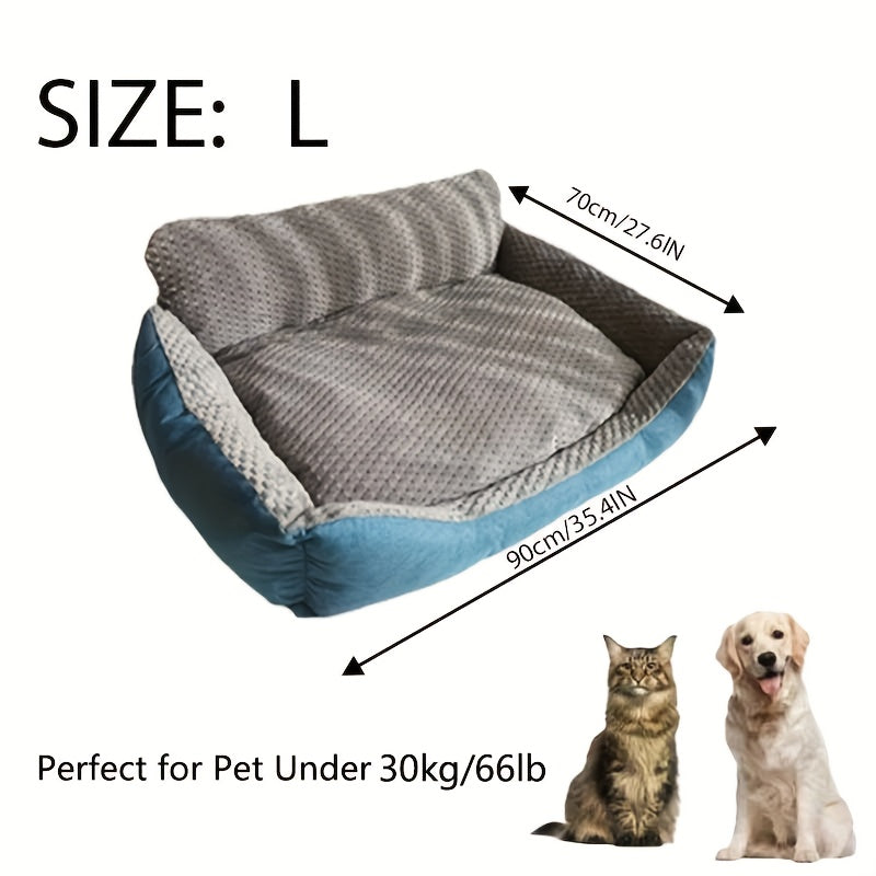 Blue-Gray Dog Bed Couch with Raised Back and Side Bolsters in Four Sizes, Plus One Random Cat Teaser — image 24