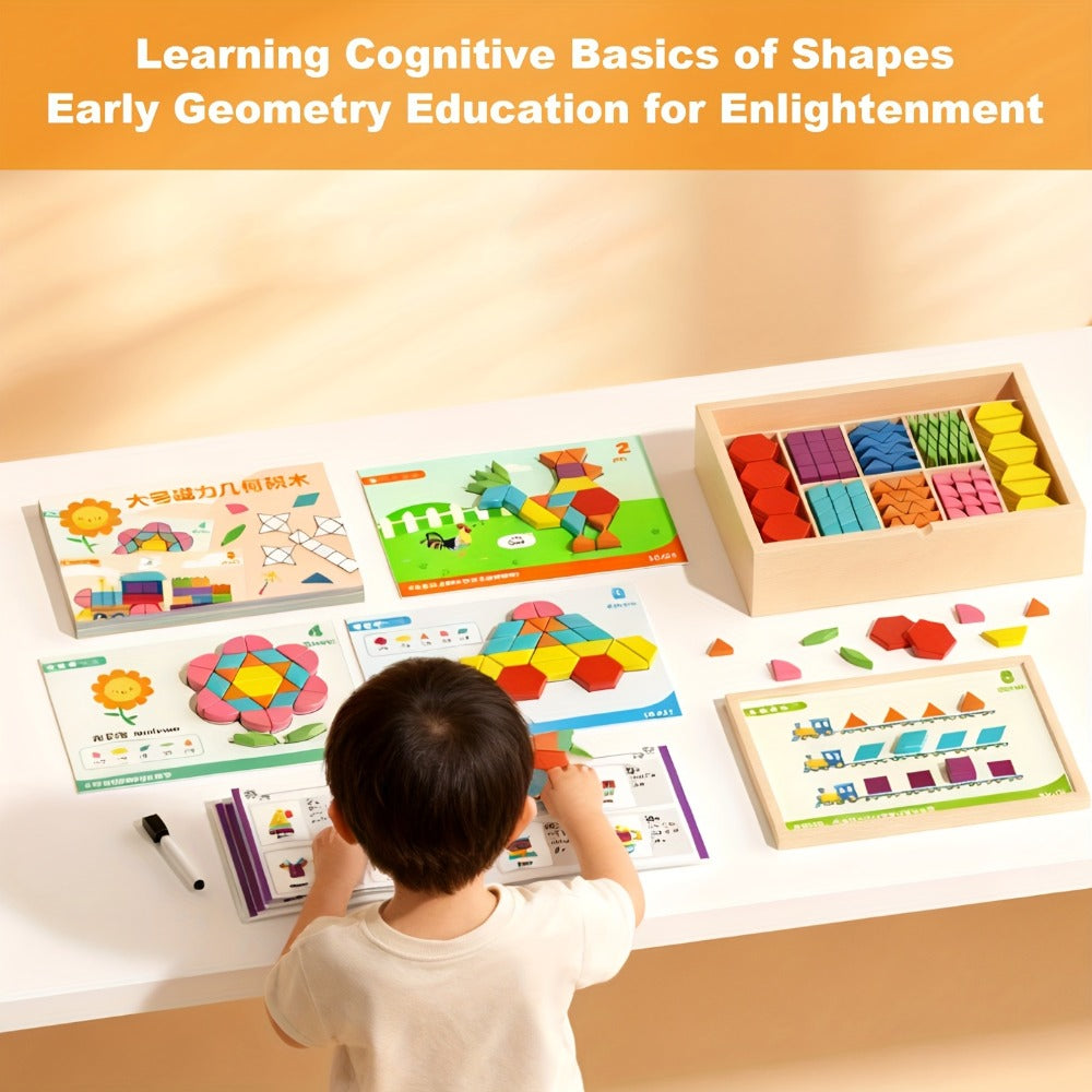 Magnetic Wooden Puzzle Board for Kids, 128/180/220/280 PCS Geometric Shape Recognition & Logical Thinking Toy — image 15