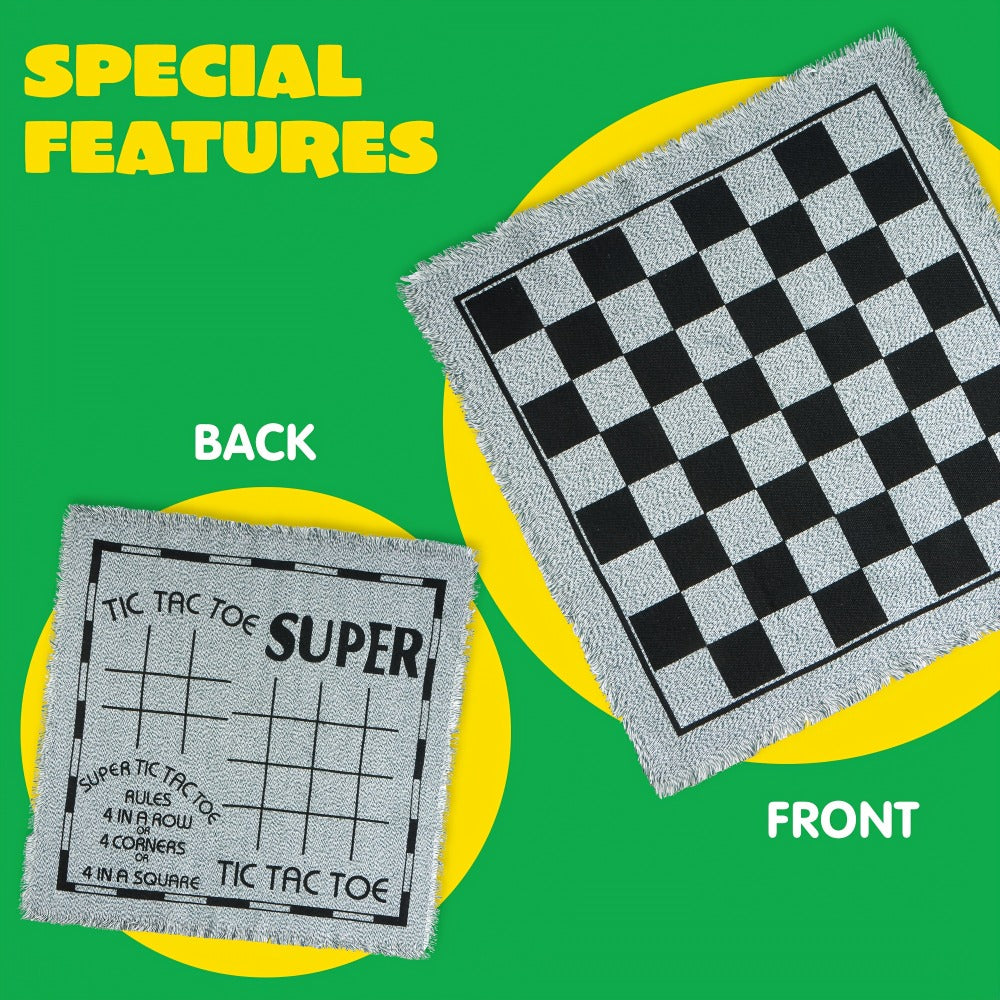 Giant Checkers Game 3-in-1 Set with Tic Tac Toe Reversible Mat 24 Oversized Pieces – Indoor Outdoor Family Board Game for Kid