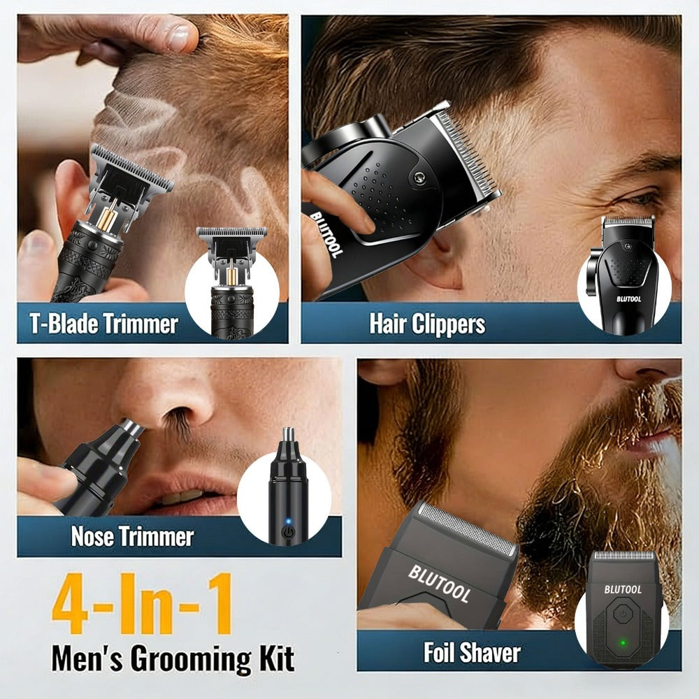 Hair Clipper & Trimmer Set 4-Piece for Men – Professional Barber Kit with Nose Trimmer, Detail Trimmer, Guide Comb — image 9