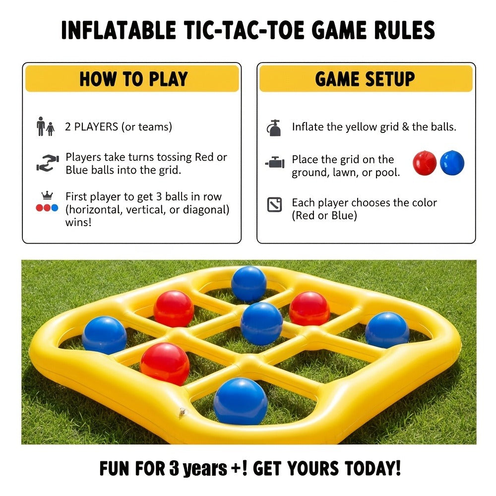 Floating Tic Tac Toe Pool Game Set for Family & Adults, Giant Inflatable Board with 10 Balls & Air Pump — image 11