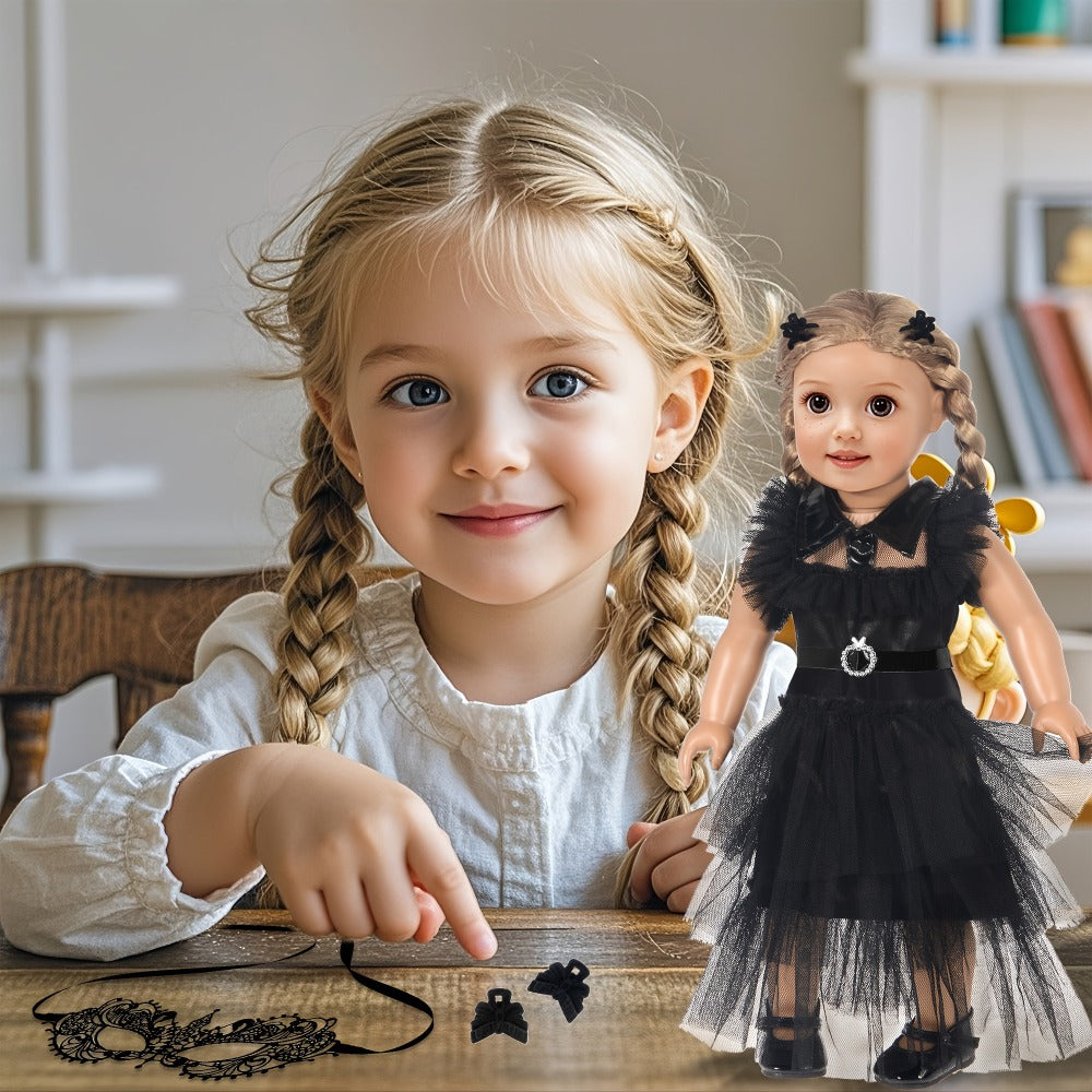 18 Inch Doll Halloween Costume Black Tulle Cake Dress with Black Bow Hair Clip with the Listed Color, Size or Set Options for