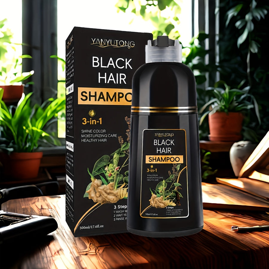 Hair Dye Shampoo, YANYUTONG 500ml Black 3-in-1 Bottle for At-Home Hair Color Application and Rinse Routine — image 11