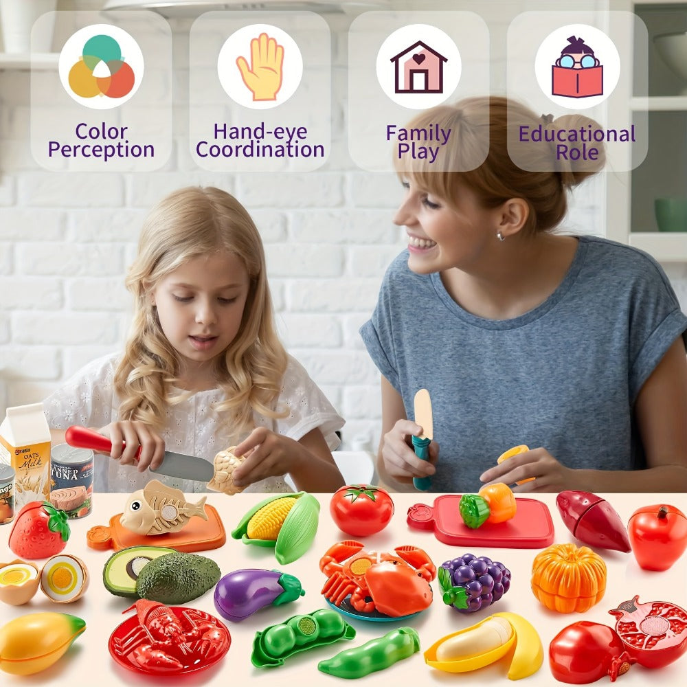 78 Pcs Kids Kitchen Toy Set with Storage Bag - Pretend Play Dinnerware, Fake Fruits & Vegetables — image 6