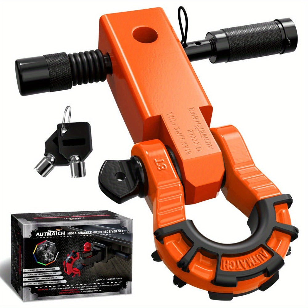 Shackle Hitch Receiver 2-Inch 68, 000 lb Break Strength with 3/4" D-Ring & 5/8" Hitch Lock Pin – Heavy Duty Drop Forged Steel