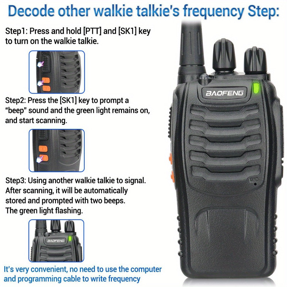 Baofeng BF-888S Walkie Talkie 2-Pack – Long Range UHF Two Way Radio, Wireless Frequency Copy, Portable Ham Radio for Hunting,