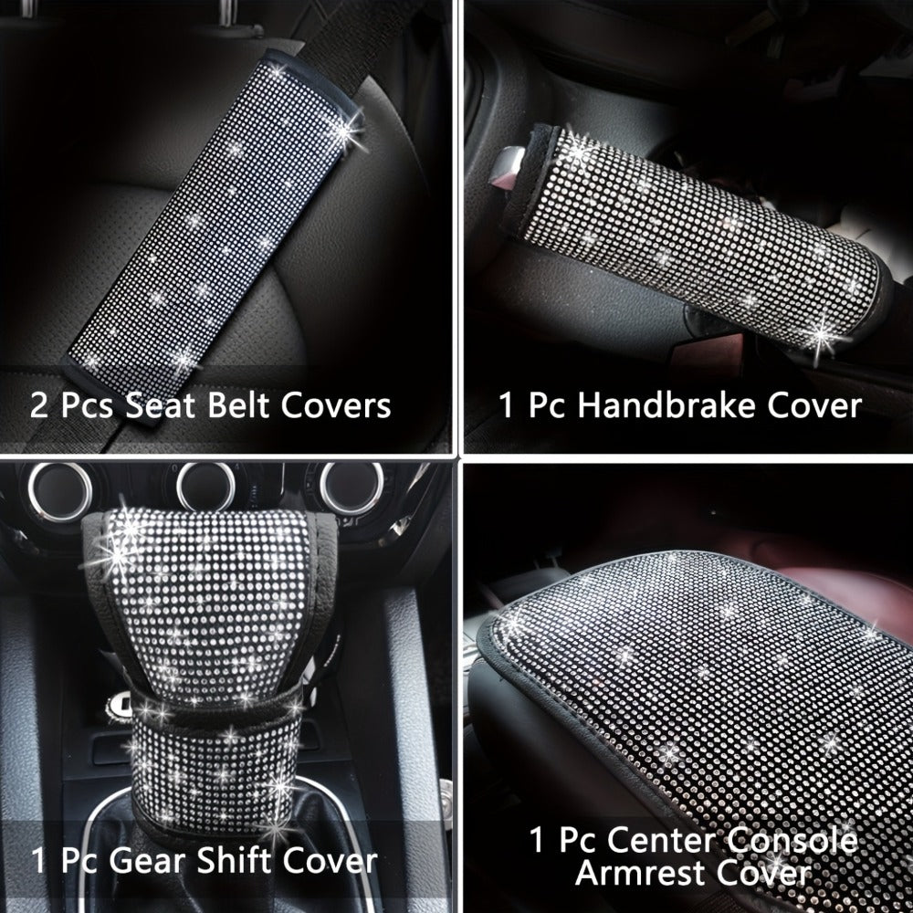 30-Piece Bling Car Interior Accessories Set with 15-Inch Steering Wheel Cover, Seat Belt Pads and Trim — image 5