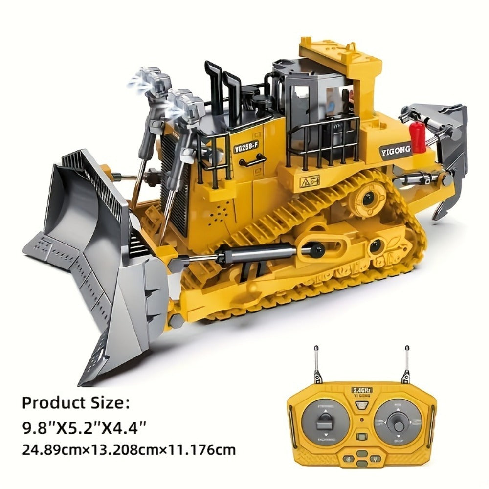 RC Bulldozer 9-Channel 2.4GHz Remote Control, Multifunctional Engineering Vehicle Toy with Alloy Metal Cover — image 2