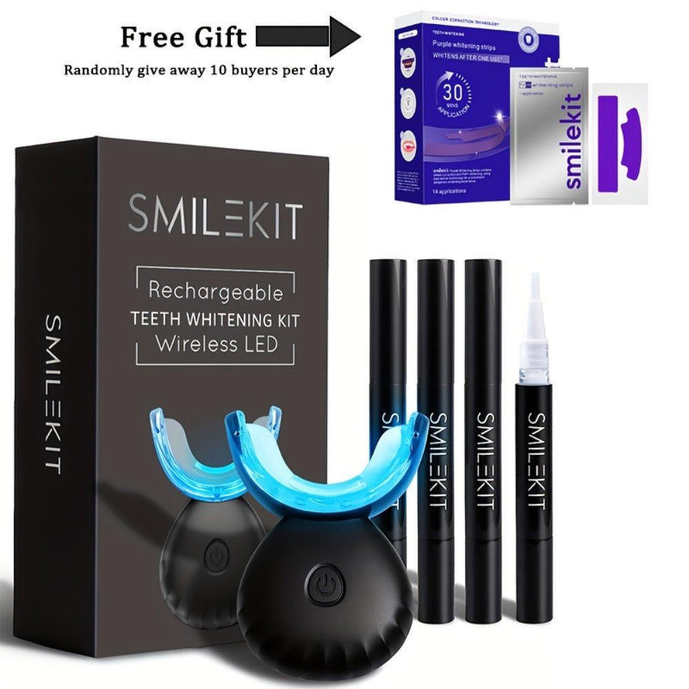 Black or White LED Teeth Whitening Mouthpiece Kit with Four Gel Pens, Shade Guide and 16-Minute Timer — image 1