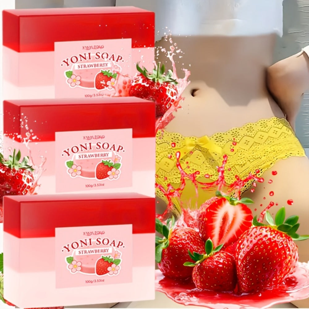 Strawberry Intimate Soap for Women 3-Pack – pH-Balanced Feminine Wash Bar for Gentle Intimate & Body Cleansing | Moisturizing