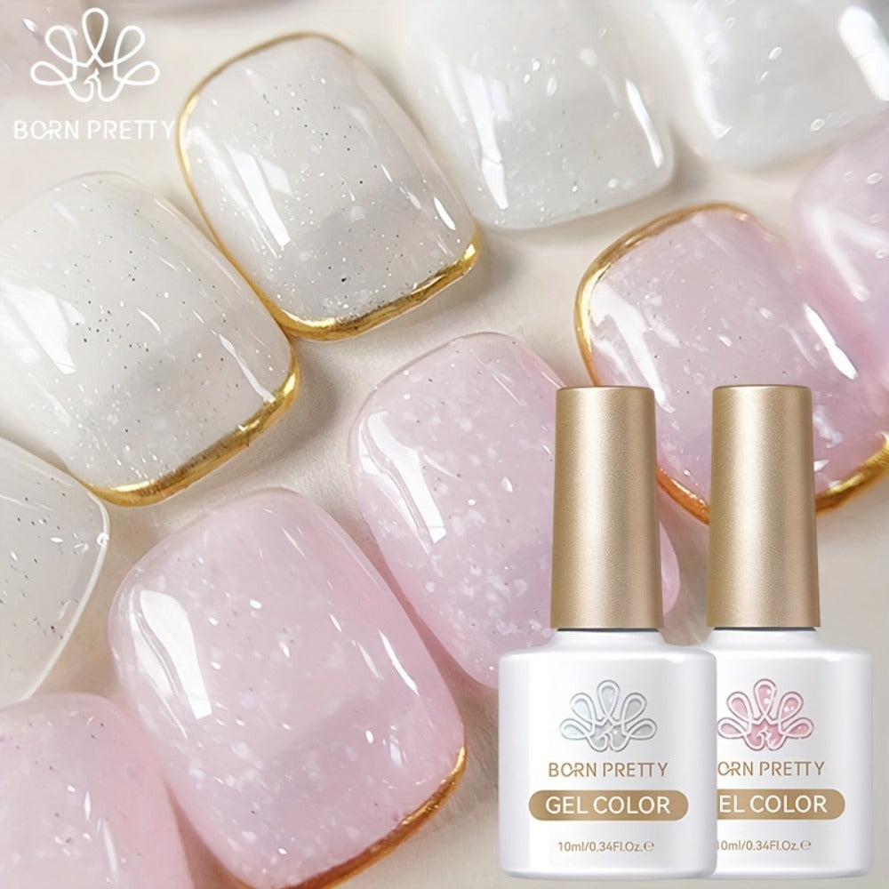 Gel Nail Polish BORN PRETTY 2-Piece Snow-Jelly Shimmer Set in Nude Pink and White Glitter with UV/LED Soak-Off Cure — image 1