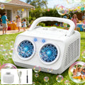 White Dual-Wheel Bubble Machine with Material Thickened Label, Handle, USB Port and Battery Compartment — image 1